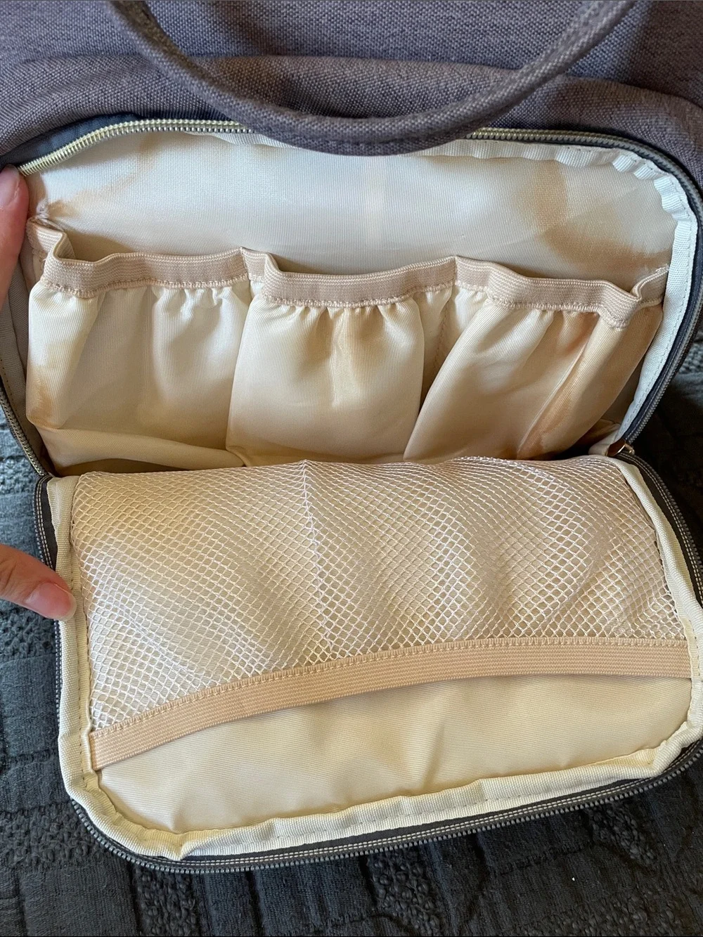 LAND Diaper bag backpack in gray canvas